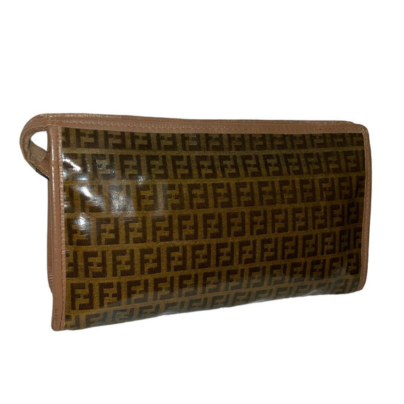 Fendi Zucca FF Coated Canvas Cosmetic Bag Pouch with leather trim and accents - Picture 3 of 14